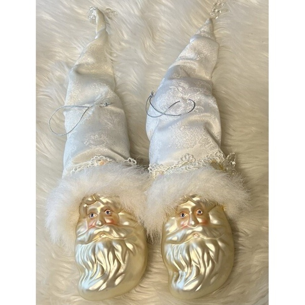 Dillard's VTG White Santa Head‎ Glass Ornaments Champagne Cream 12" Box Of 2